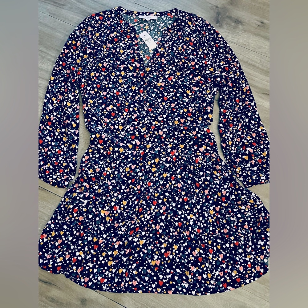Loft Multi Heart Print Swing Dress NWT